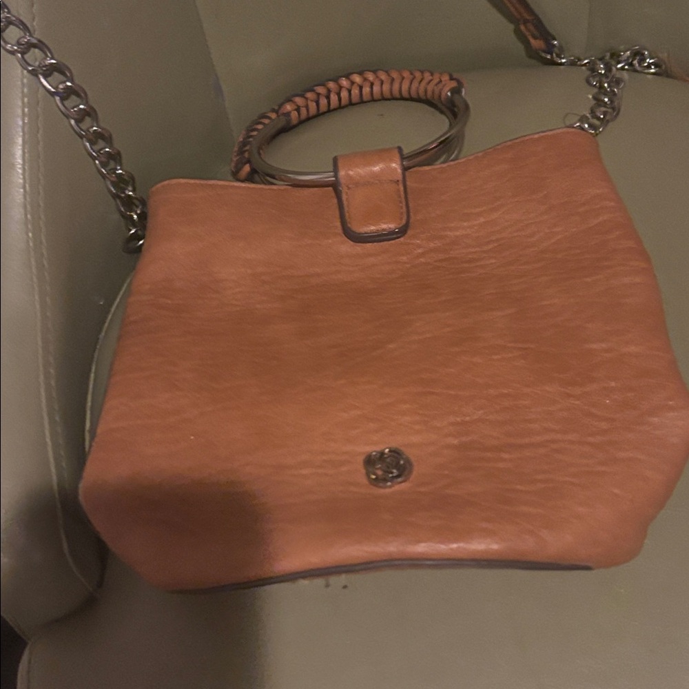 Carlos Santana Tan Leather Handbag with Chain Strap